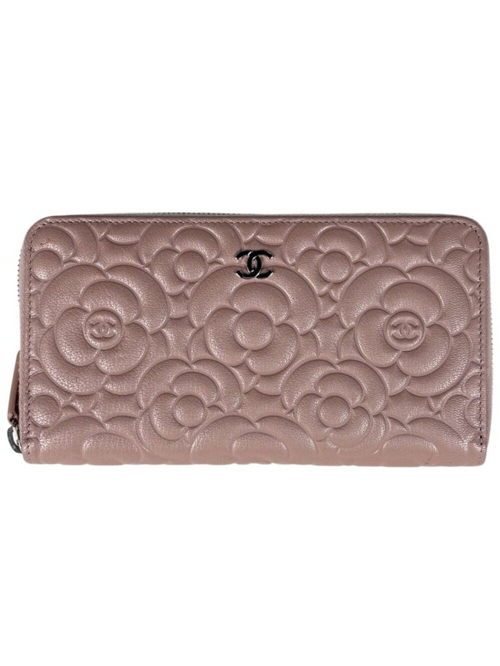 Chanel Camellia Zip Around Wallet CC Logo Leather Pink
